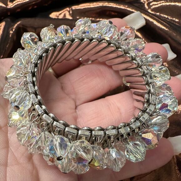 Vintage Japan Crystal women Bracelet –Stretch & Adjustable Crystal Beaded Silver main image 4